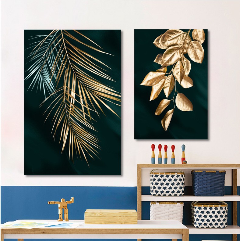 Cross-Border factory foreign trade direct modern simple golden leaf living room decorative painting plant frameless canvas painting