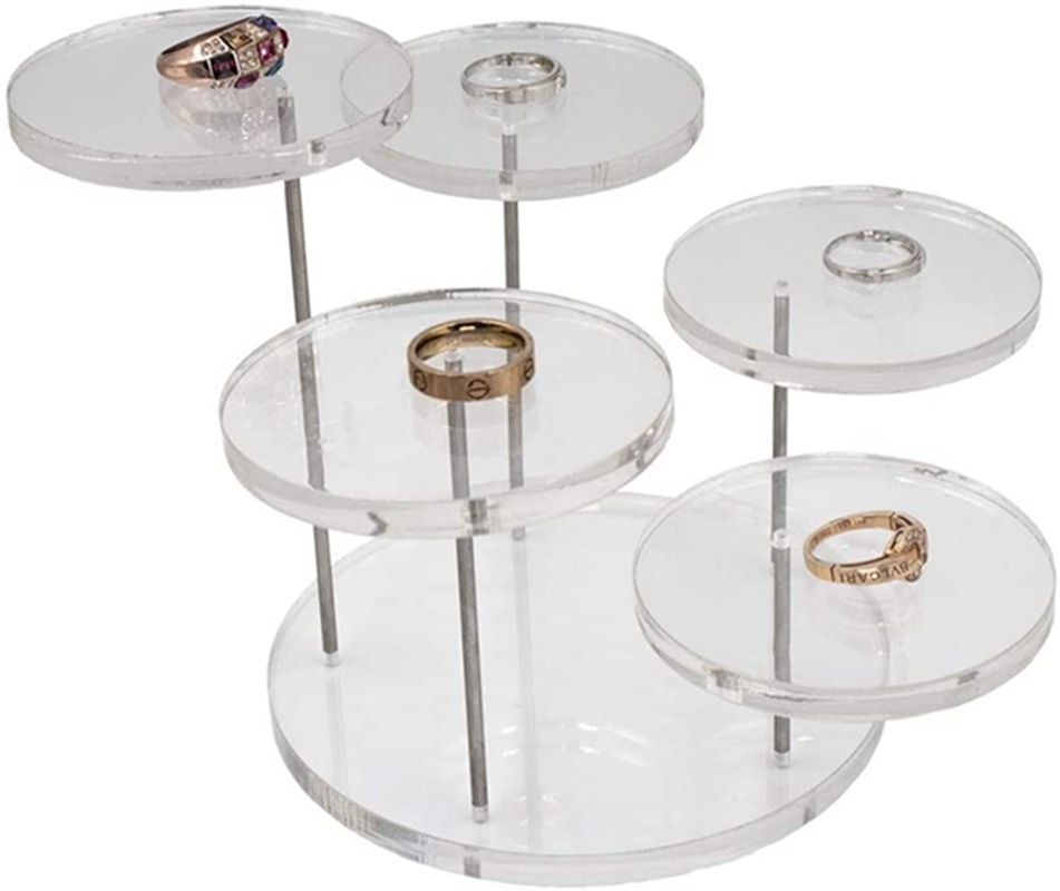 New acrylic ring jewelry display stand 5 layers round jewelry rotating ring display stand 5 round display stand