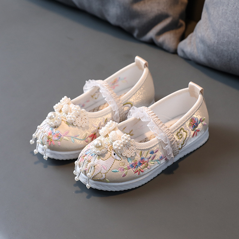 2023 New Girls Handmade Hanfu Shoes Children's Embroidered Shoes Little Princess Shoes Baby Antique Ancient Dress Shoes