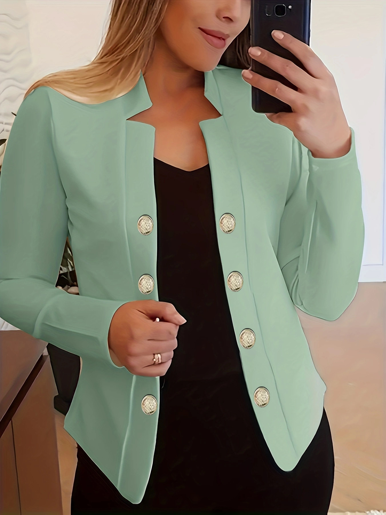  new Amazon AliExpress cross-border European and American fashion women's solid color buttoned top blazer