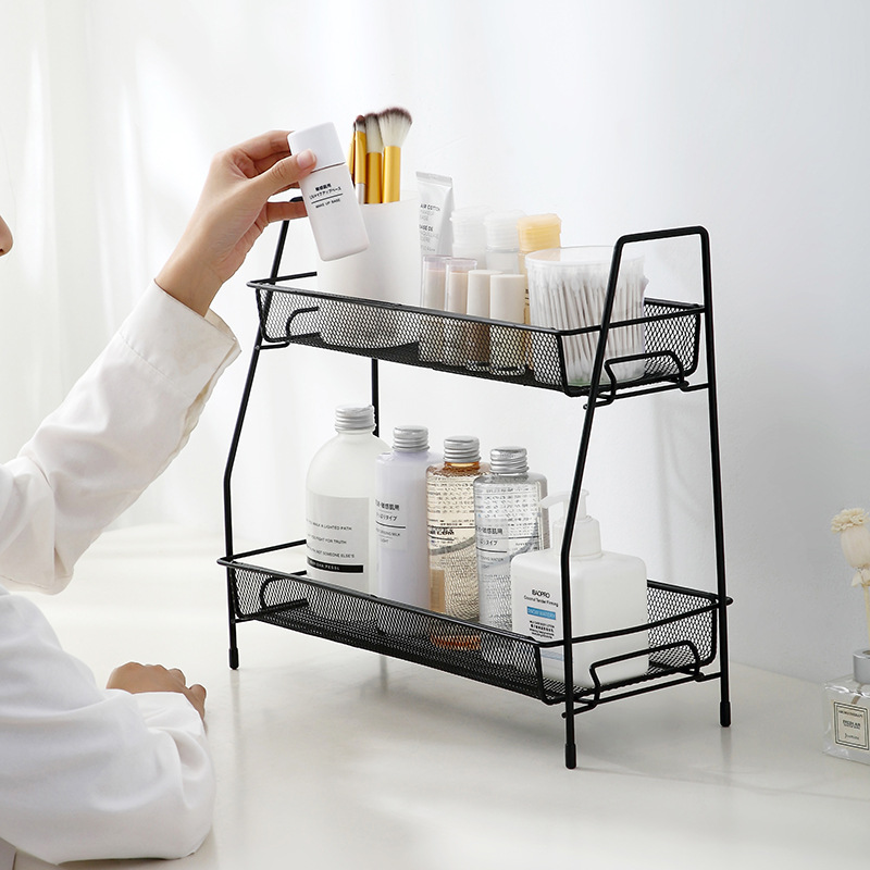 Multifunctional Double-Layer Organizing Storage Rack, Nordic INS Iron Desk Shelf, Desk Top Makeup Vanity Shelf