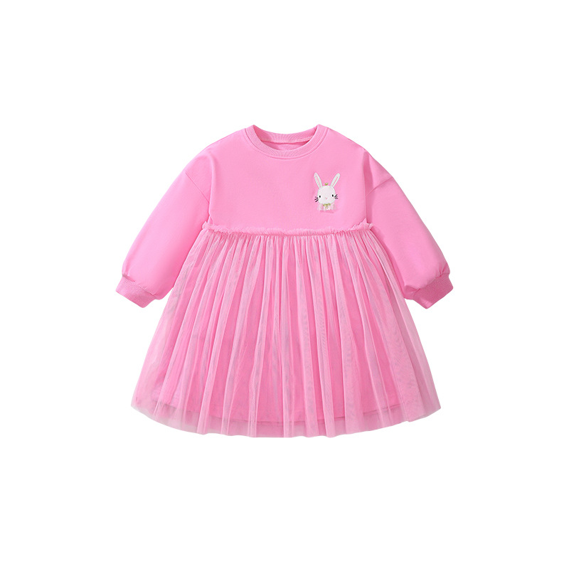 Little maven 2024 European and American style cartoon girls long sleeve mesh skirt autumn cotton children's princess skirt