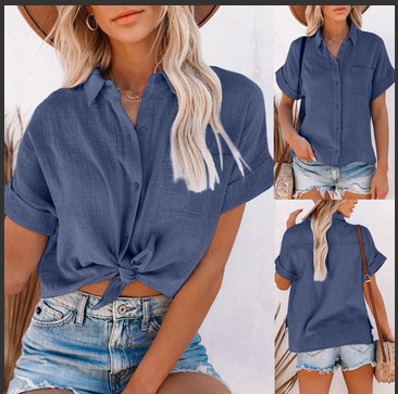 2023 Summer Women's Clothing eBay Amazon Explosions Cotton and Linen Cardigan Shirt Short-sleeved Women's Lapel Button Shirt