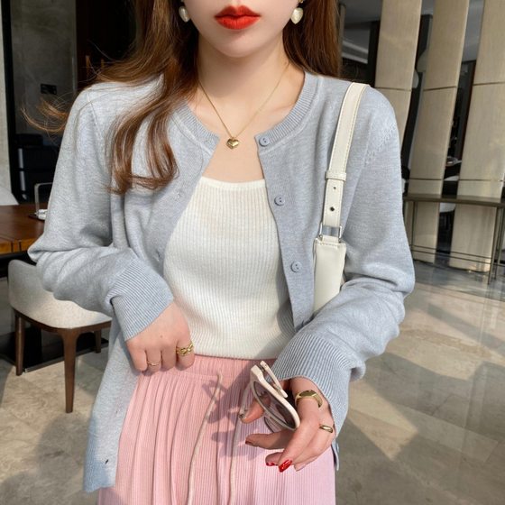 Cardigan knitted coat women's spring and autumn outer wear thin sweater spring 2024 new black long sleeve autumn and winter top