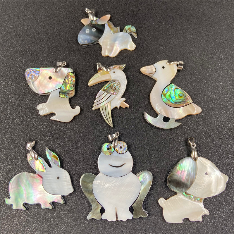 Animal Pendantl貝殼小兔子項鍊 鮑魚貝白貝拼接多款動物吊墜項鍊