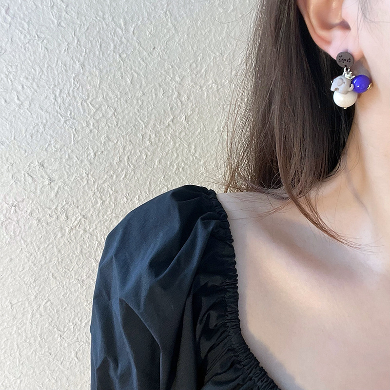 South Korea Dongdaemun Asymmetric Cartoon Elephant Colour Ball Ear Stud Elegant Sweet Irregular Flower Ear Earrings Trendy