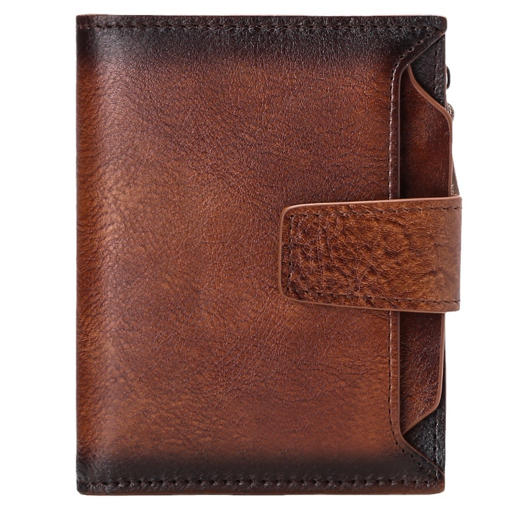 RFID anti-theft brush men's short leather wallet first layer cowhide Korean fashion casual wallet driving license wallet