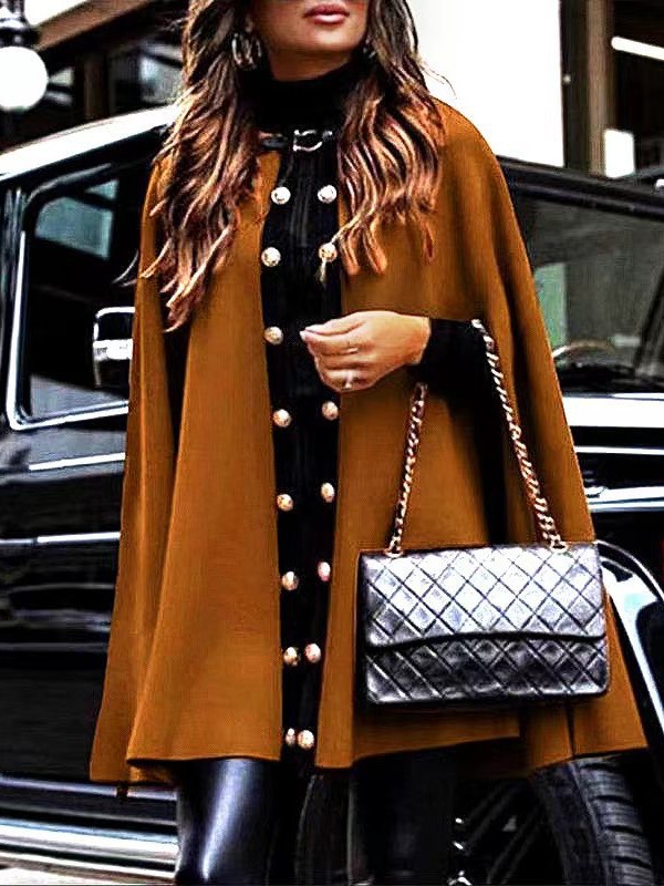 2023 New Cape short trench coat cross-border girl coat elegant temperament girl coat button cloak for women_voghion.com