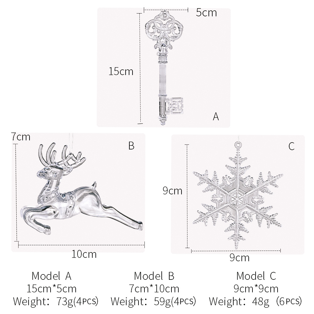 Weihnachtsbaum-Dekoration, transparenter Schneeflocken-Anhänger, kreative neue Hirsche zum Aufhängen, Weihnachtsbaum-Dekoration_voghion.com