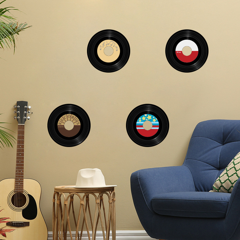 新款AD1141个性黑胶唱片贴画卧室客厅家居墙面装饰可移除墙贴纸