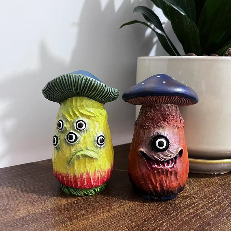 国境を越えた新しいアイデアハロウィーンキノコ彫刻樹脂工芸品置物家庭庭園置物デスクトップ装飾|undefined