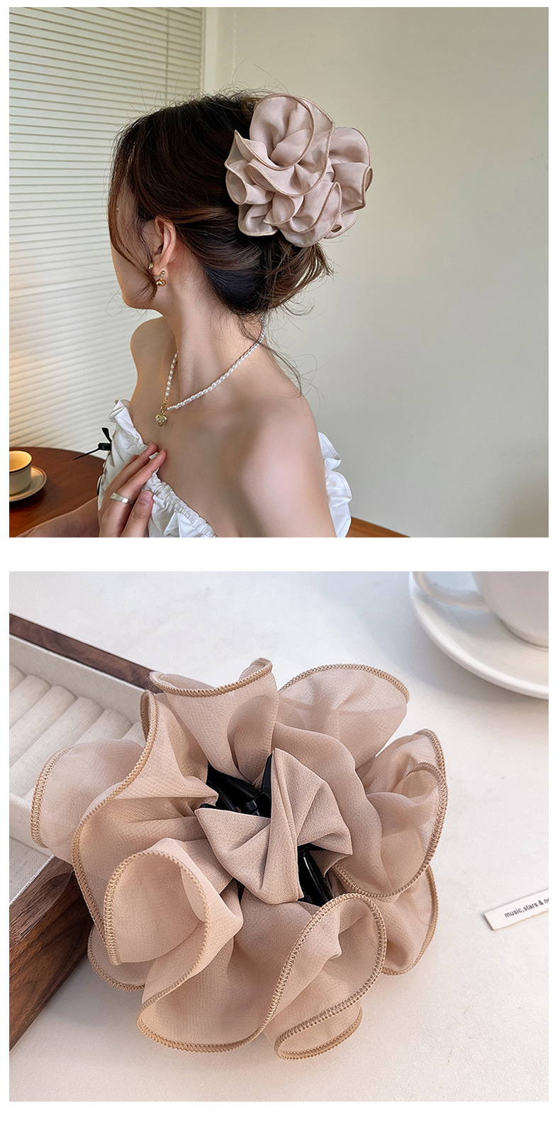Korean Style Simple Mesh Flower Grab Hair Clip Plate Elegant Shark Clip Back Head Headwear Hairpin Creative ins Hair Accessories_voghion.com