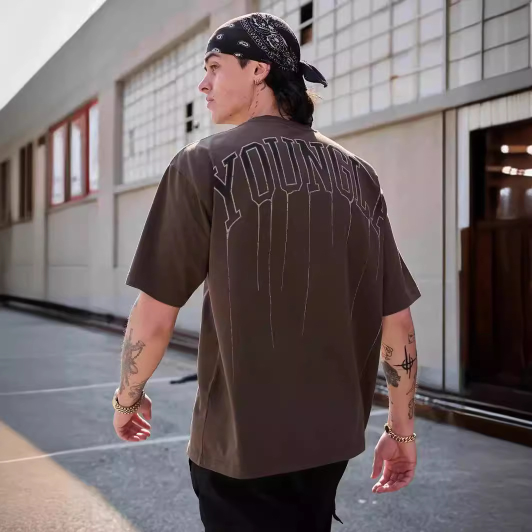 Foreign Trade Men's Summer Short-sleeved Men's Loose 240g T-shirt Men's Cotton Round Neck Casual Fitness Running Sports Short-sleeved Men