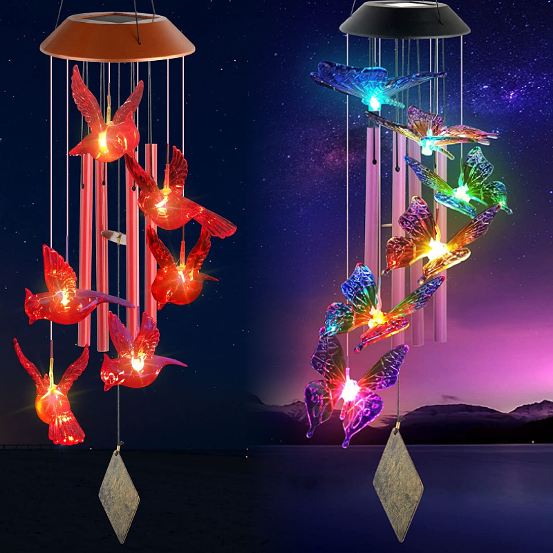 Solar hummingbird Wind Bell light LED Christmas butterfly light courtyard solar wind Bell light landscape light garden light