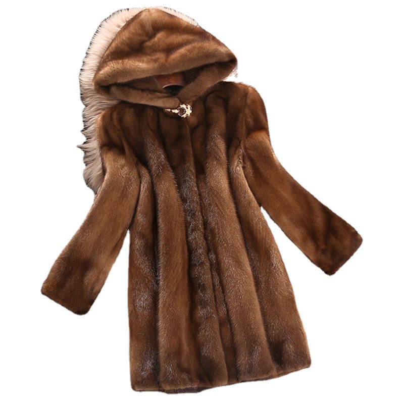 High imitation mink fur coat whole mink fur coat women's mink fur new mid-length winter warm with hooded fur