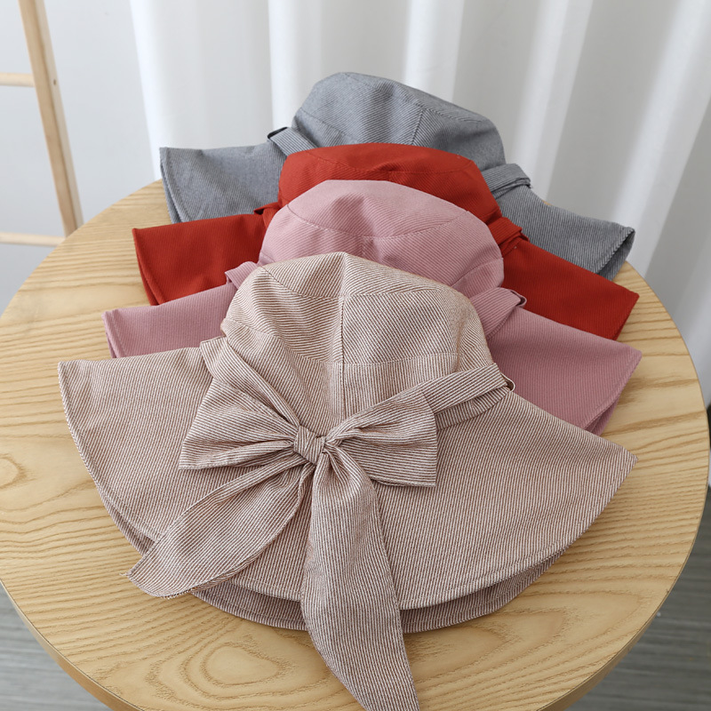 Women's Japanese-style Korean-style All-match Internet-famous Student Sunshade Sunscreen Hat Bow Big-edge Fisherman Hat Spring and Summer Trend