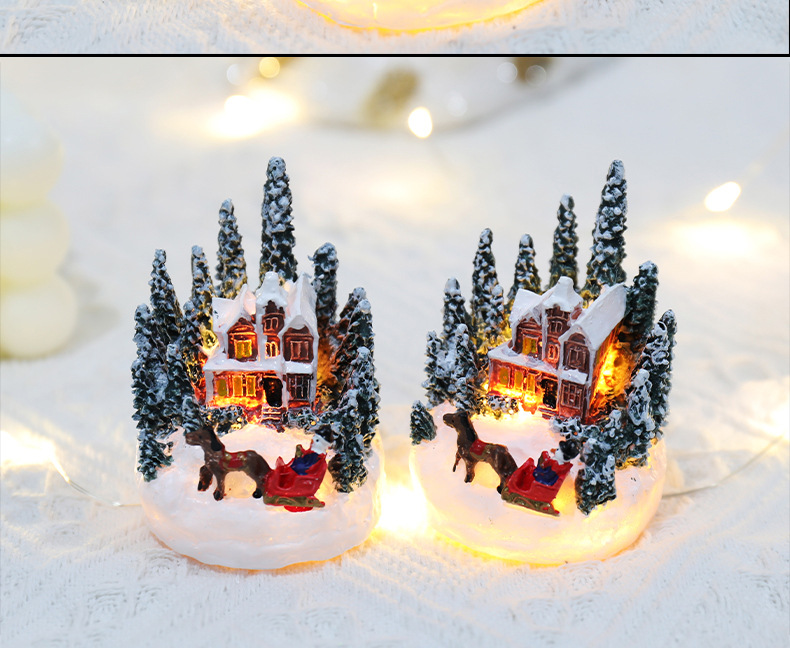 Christmas decorations resin house luminous ornaments Christmas micro landscape Christmas small house Christmas gift ideas_voghion.com