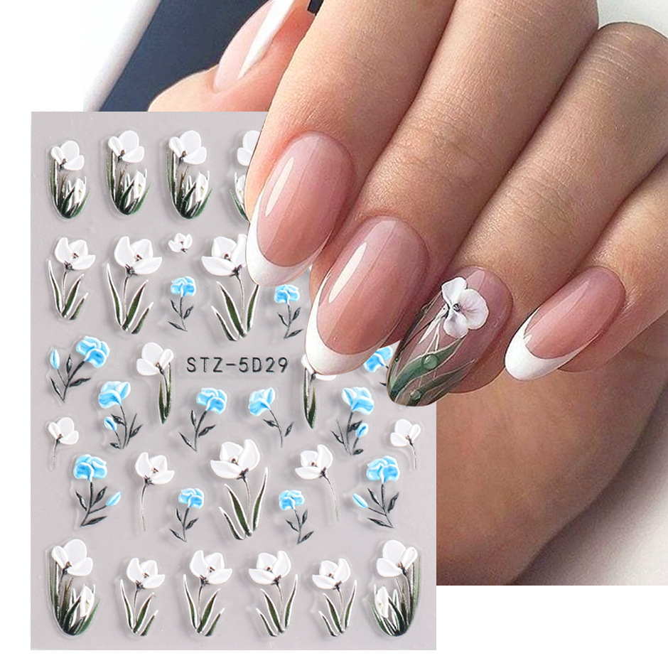 ins Same Style Lace Flower Manicure Sticker Paper Internet Red Relief Stereo Adhesive Decal 5D Five Petal Flower Nail Decoration