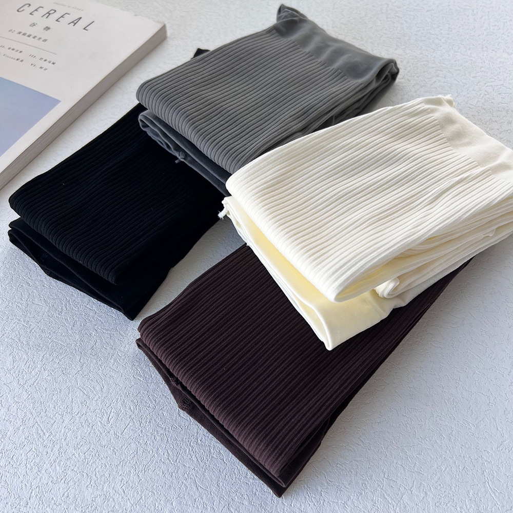 Korean style vertical striped stockings pantyhose women's spring and autumn bottoming socks ins solid color simple beautiful leg socks