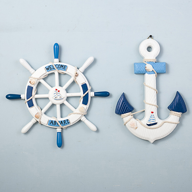 Creative Helmsman Iron Anchor Home Decoration Mediterranean Style Ocean Theme Combination Wall Hanging Wooden Crafts Ship Rudder