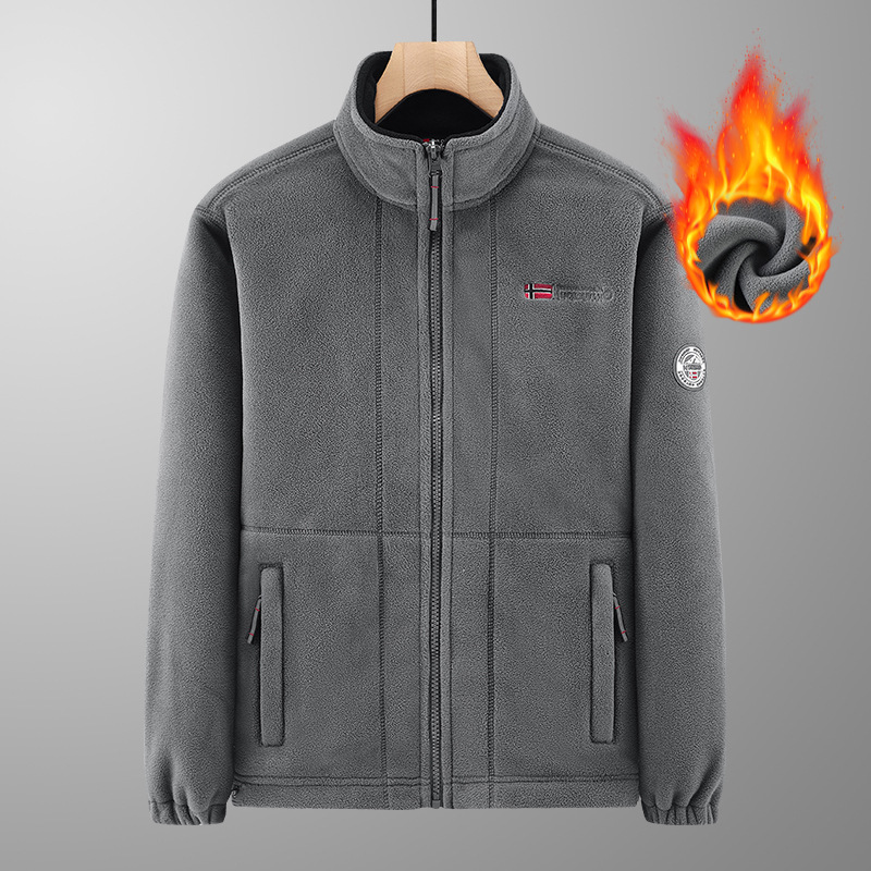 2023 autumn and winter new men's fleece jacket stand collar jacket men's sports outdoor polar fleece warm fleece-lined top