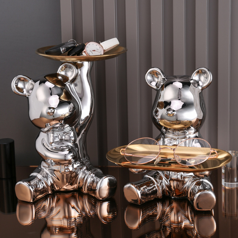 Luxury Decorations for Home, Hot Selling Violent Teddy Bear Living Room TV Cabinet Electroplated Cartoon Dolls Small Decorations Wine Cabinet Decorations 
