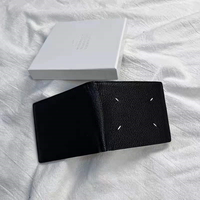 MMM European and American style four-point stitch multi-card litchi pattern top layer cowhide wallet for men and women personality wallet card bag
