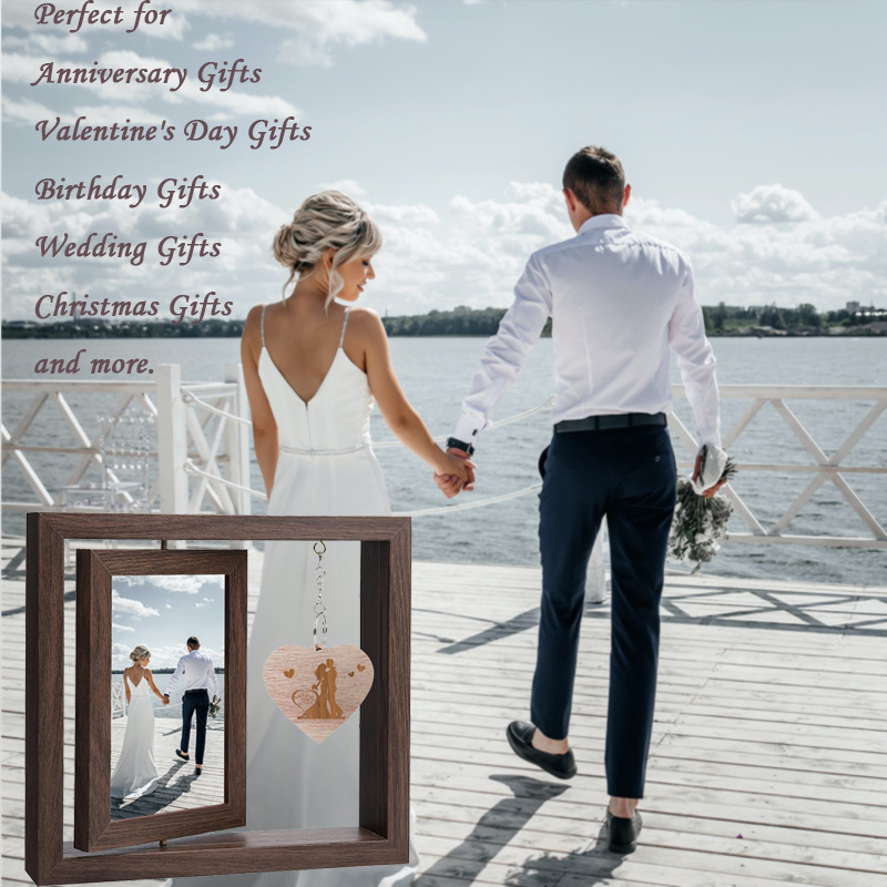 Cross-border retro creative double-sided rotating photo frame 6-inch wooden frame decoration Mother's Day Christmas New Year gift
