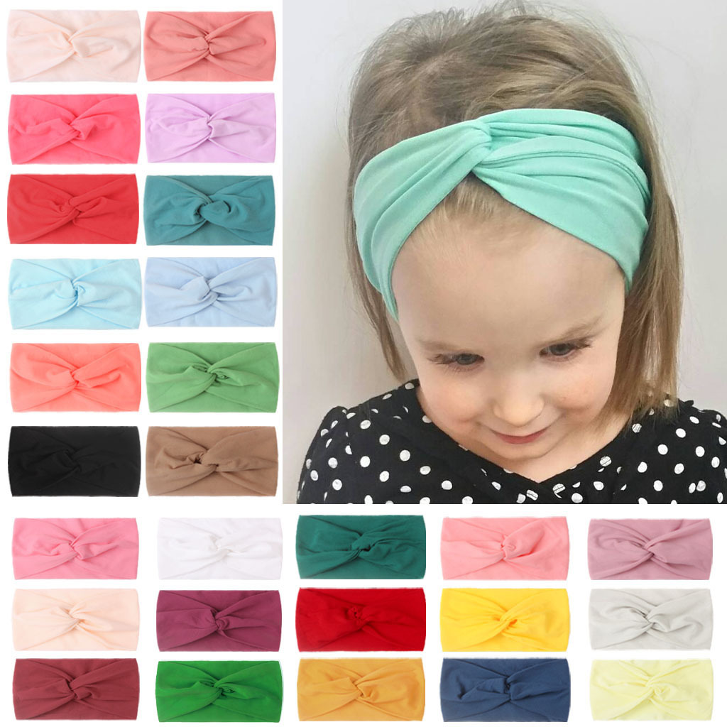 European and American children's hair band hair accessories baby solid color nylon cross knot girl hair band 28 Color hair band - ShopShipShake
