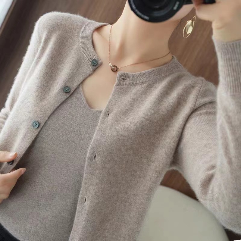 100% pure woolen sweater cardigan women's autumn and winter 2023 new top cashmere outerwear sweater spring and autumn sweater coat
