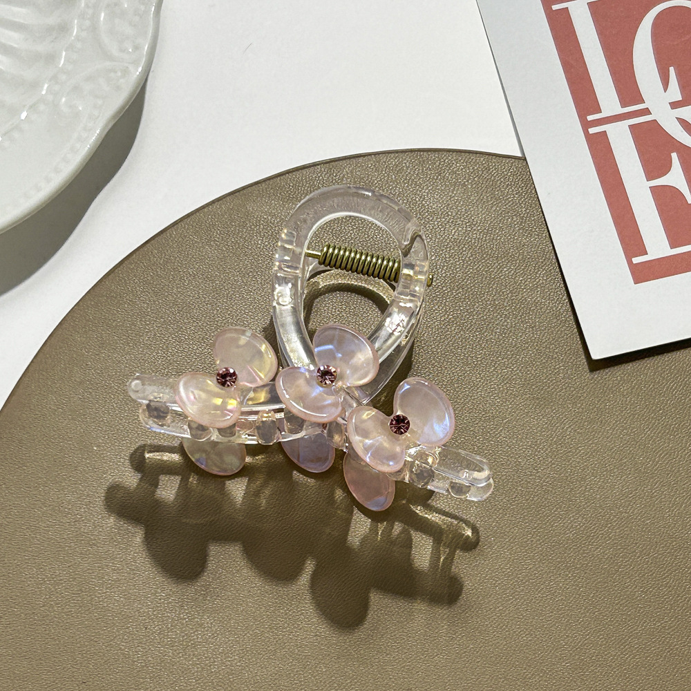 Flower clip two-petal flower shark clip children's hairpin Diamond-embedded plate hairpin medium hairpin temperament headdress hair accessories_voghion.com