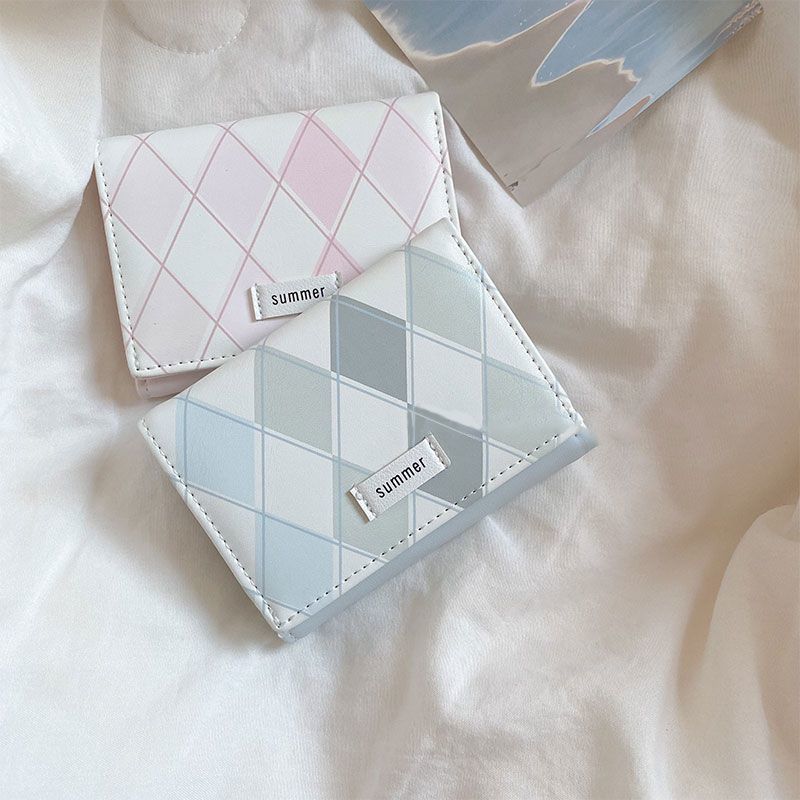 Sea salt blue plaid wallet fresh simple ins style Korean multi-functional student wallet change card bag integrated bag