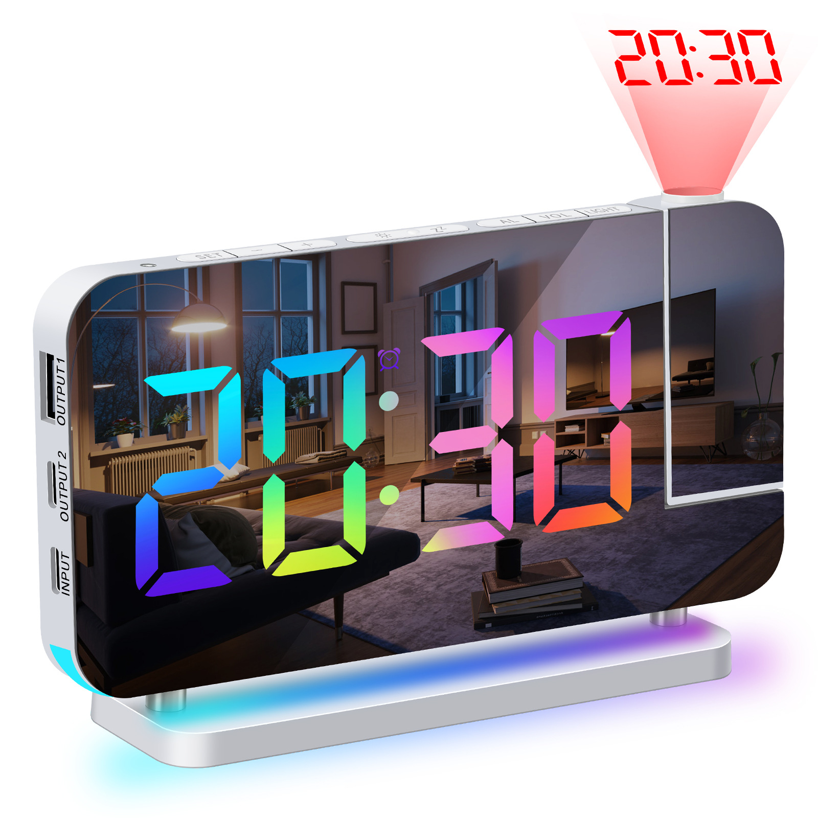 2023 cross-border new RGB colorful LED electronic clock color changing night light atmosphere light home desktop projection alarm clock