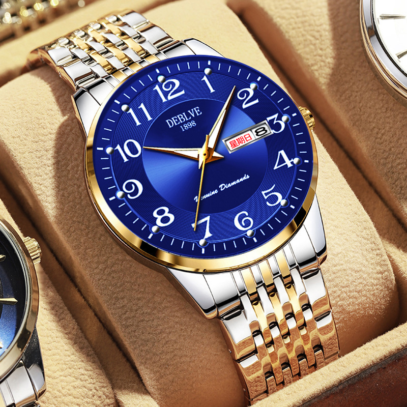 Men's Fashion Double Calendar Luminous Waterproof Watch Non-mechanical Watch Quartz Watch Student Gift Watch Men's Genuine