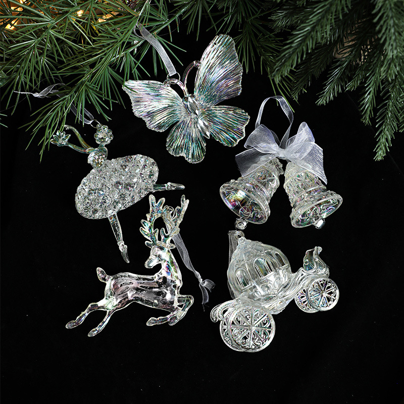 Cross-border new product transparent colorful Christmas tree creative pendant bells angel girl wings Christmas acrylic hanging