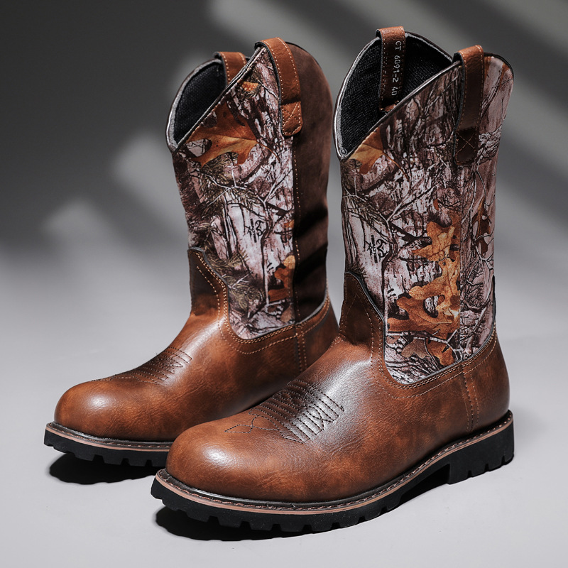 Ameikaji men's high-top overalls boots men's European and American style Western cowboy boots trendy motorcycle riding boots 6091