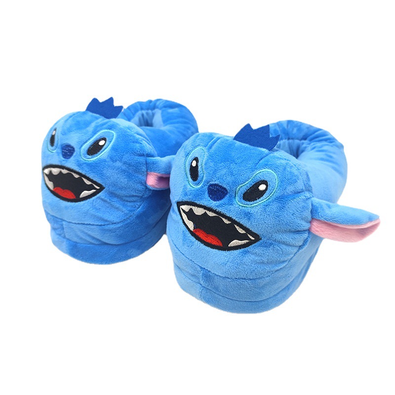 Winter Star Baby Stitch Plush Slippers Cartoon Couple Indoor Home Full Pack Heel Thickened Warm Cotton Shoes