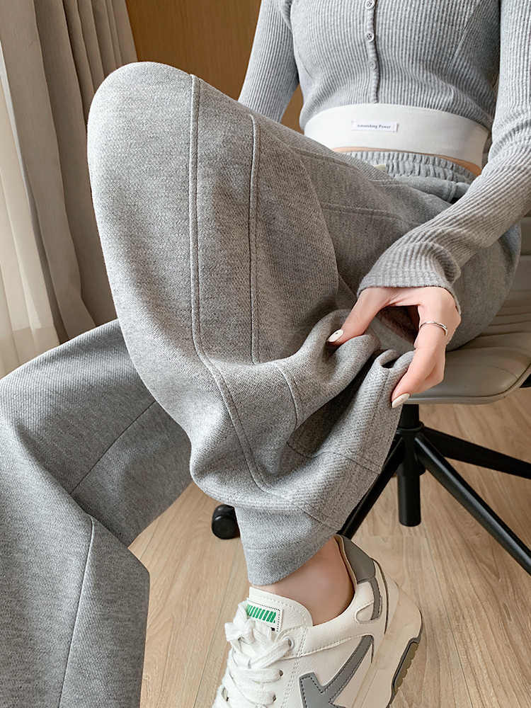 Grey Sports Pants Women's Spring and Autumn 2024 New High Waist Slimming Pants Loose Straight Pants Casual Slimming Wide Leg Pants