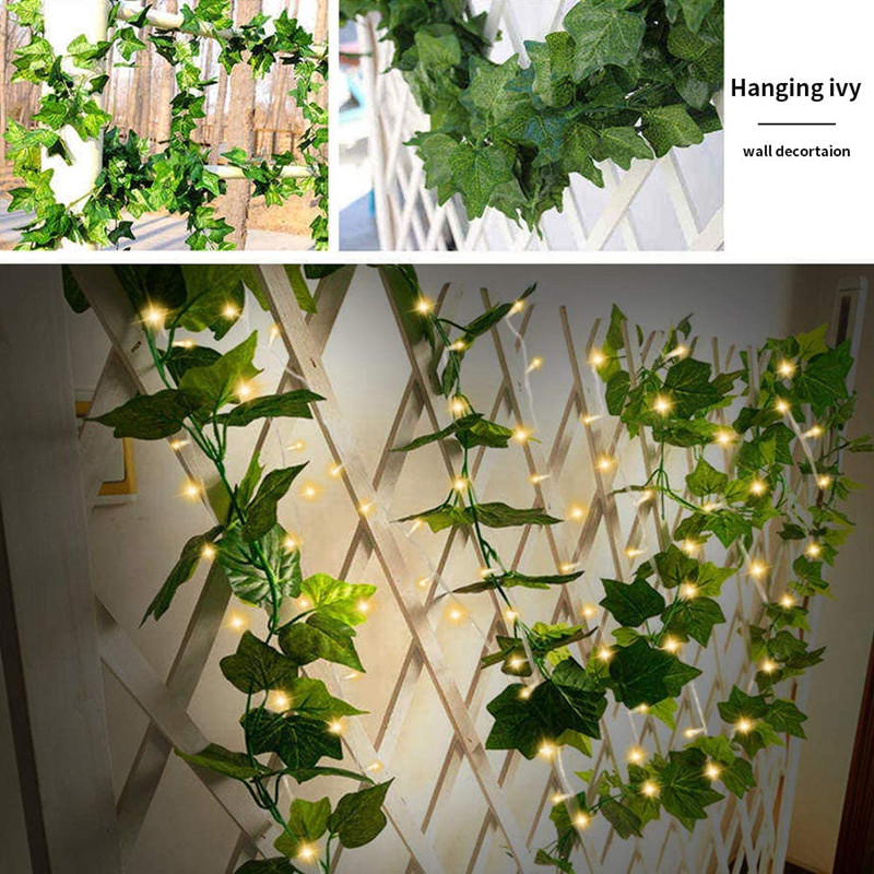 LED solar rattan string lights outdoor courtyard decorative lights Christmas creeper green leaf wreath copper wire lights