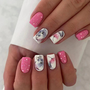 Mid-length European Square frosted Lotus glitter nail beauty European and American ins style solid color all-match wear nail nails