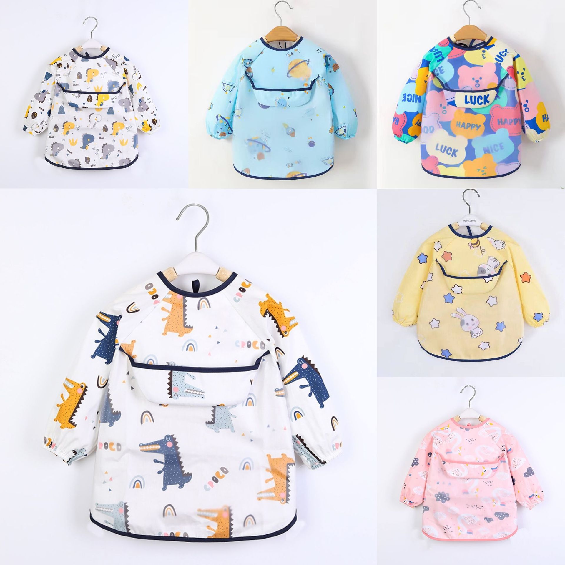 Children's Cotton Overalls Spring and Summer Short-sleeved Long-sleeved Apron Baby Class A Bib 1-3 Years Old Thin Baby Spit Towel