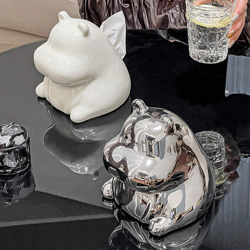 High-looking ceramic small hippo tissue box living room high-end light luxury coffee table decoration napkin decorative tissue box