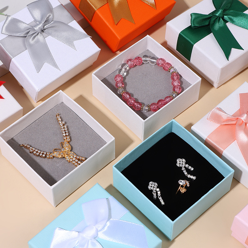 Jewelry Box Jewelry Gift Box Jewelry Packaging Box Ring Bow Carton Necklace Box Spot Wholesale