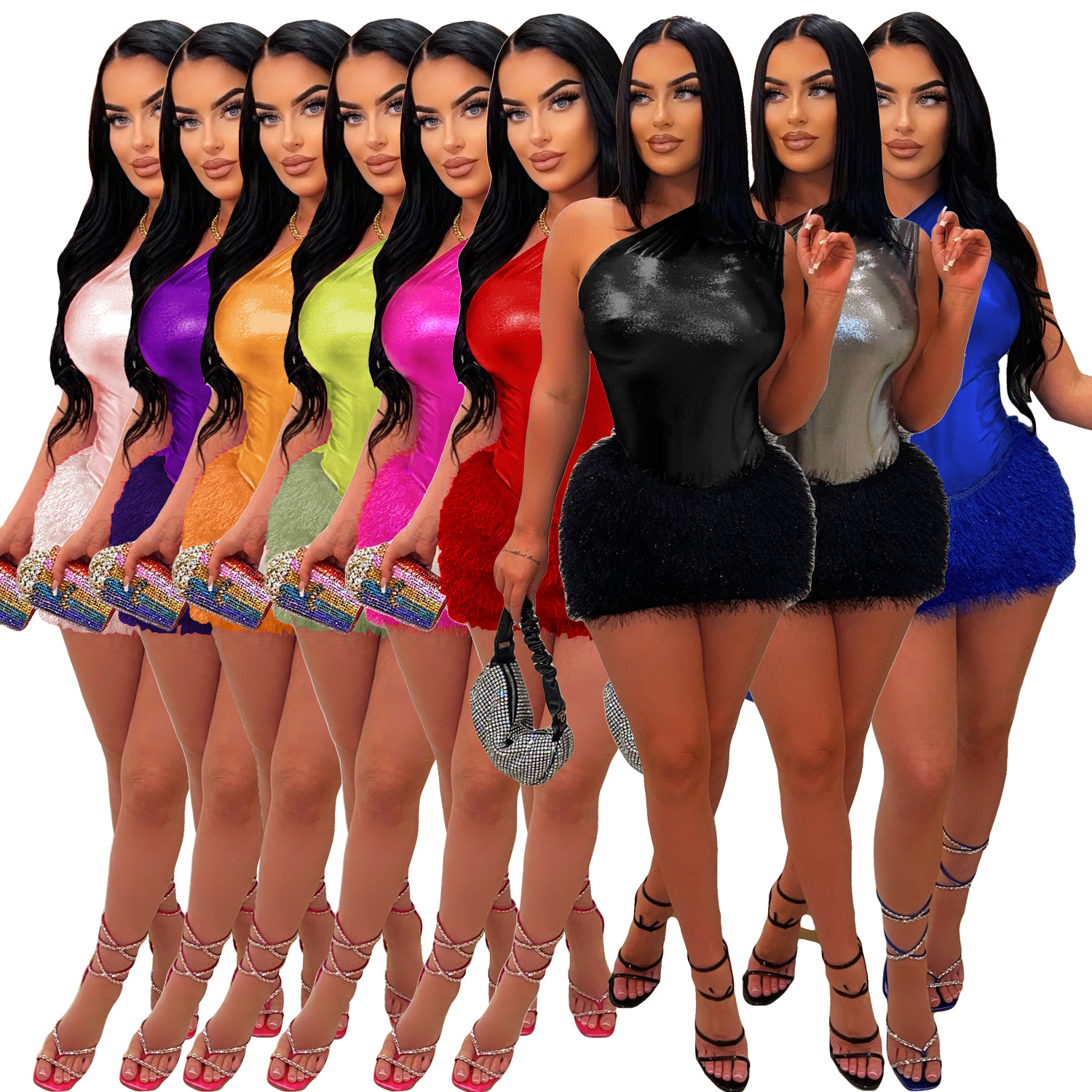 AL238 Amazon Independent Station European and American Women's Dress Set Jumpsuit Smoothly Sexy Short Skirt Two-piece Set