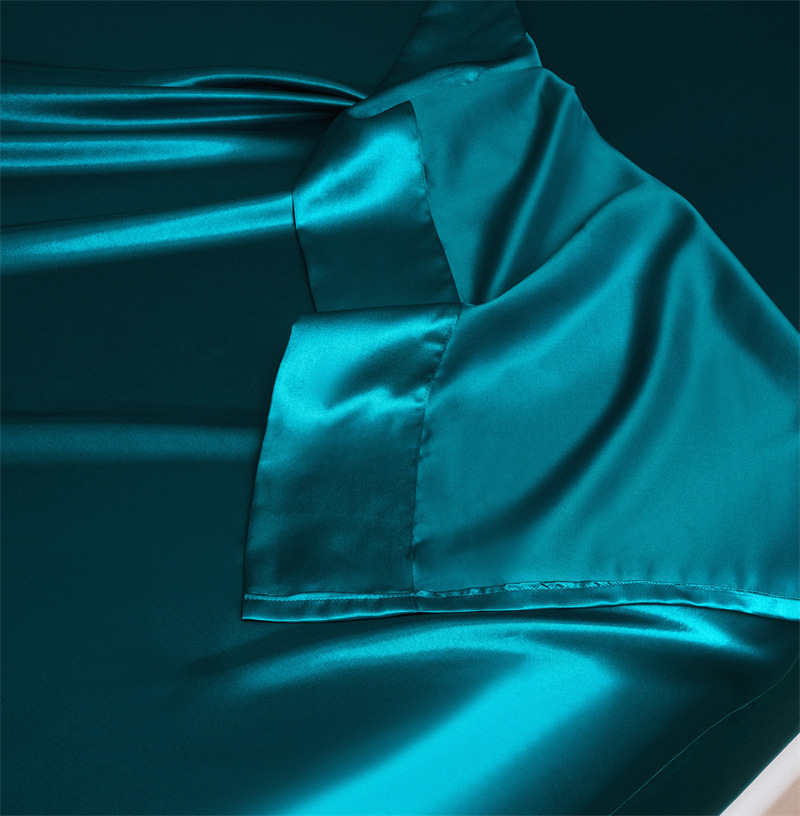 Cross-border foreign trade solid color satin silk-like four-piece European and American simple bed sheet fitted sheet pillowcase bedding