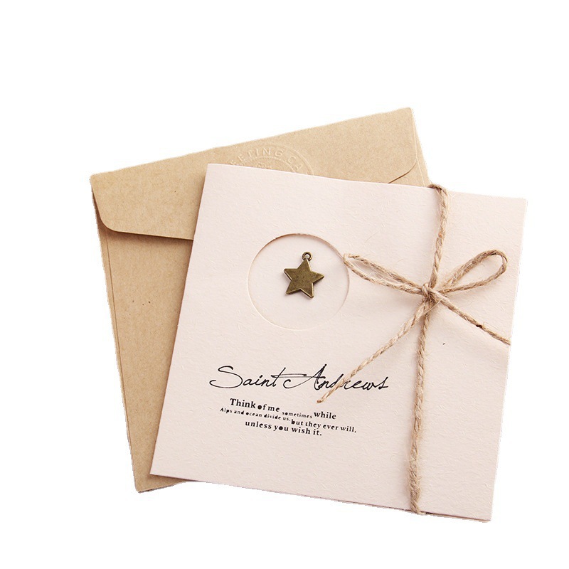 Creative zakka vintage metal greeting card DIY folding birthday blessing message card wholesale teachers Christmas