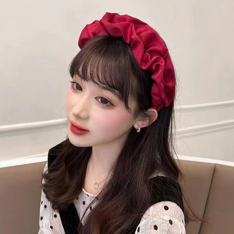 Elegant High Cranial Top Satin Hairband Fold Large Intestine Women's Wide-brimmed Hair Accessories for Face Small Retro High-end Jewelry Hairpin