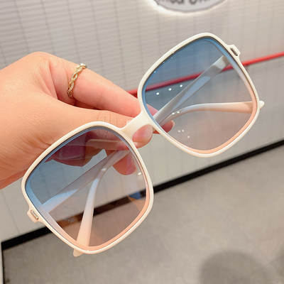 Korean Style New Extra Large Frame Beige Sunglasses Women's Trendy Internet Celebrant Street Photoshoot Big Face Sunglasses Men's Slim-looking Anti-UV