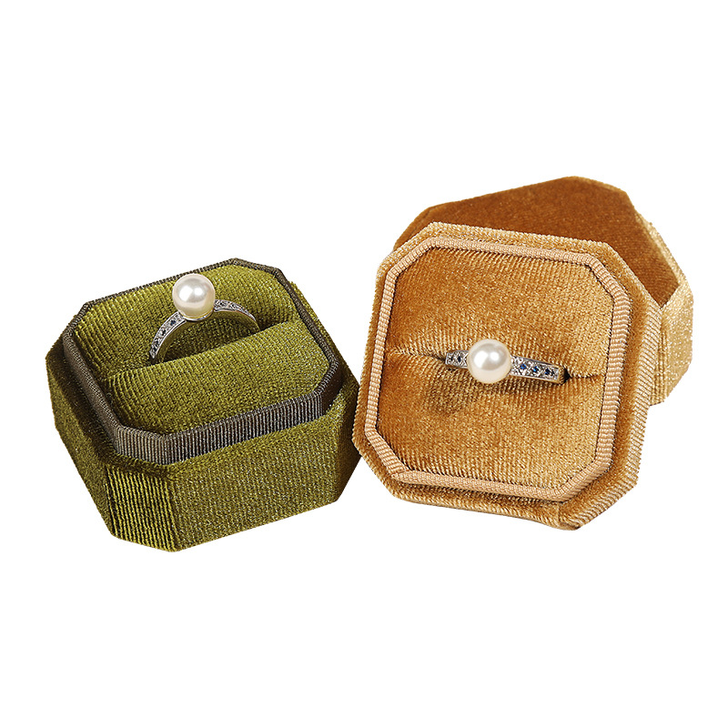 Kaito Flannel Cover Octagonal Jewelry Box Simple Ring Box Earring Box Proposal Gift Box logo Printing