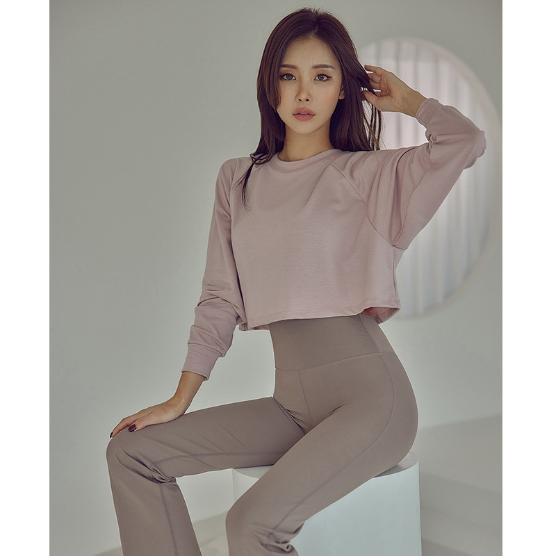 Autumn and Winter Slimming Large Size Loose Yoga Clothes Top Women's Pure Cotton Breathable Sports Long Sleeve Fashionable Sweatshirt Fitness Clothes